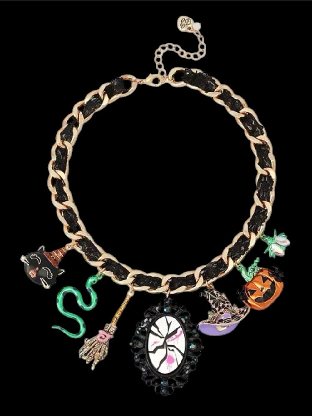 Betsey Johnson Black and Gold Halloween Charm Necklace